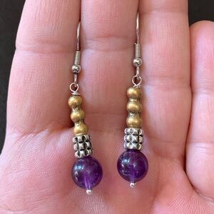 ❤️5/$15 Mixed Metal Handcrafted Amethyst Drop Earrings